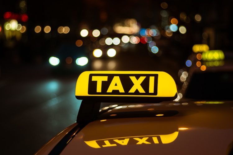 A taxi (or cab) is a car you hire to take you somewhere.